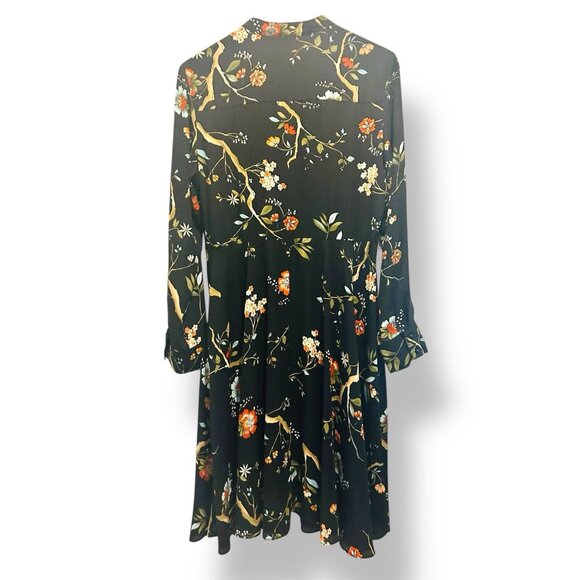 Dark Academia Cottagecore Nanette Lepore Black Floral Midi Dress Sz 10 Buttons - Picture 11 of 13